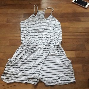 White & black striped women’s romper